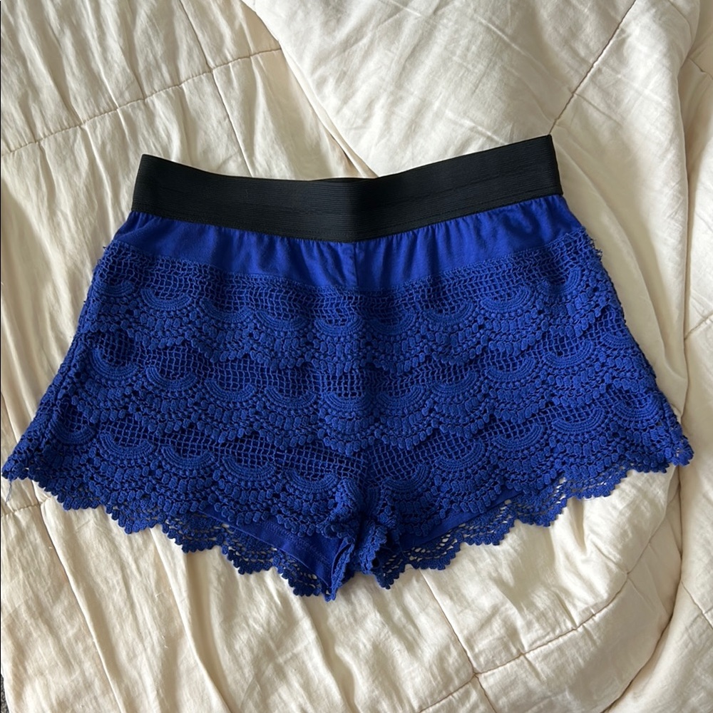Blue Lace Shorts with Black Waistband